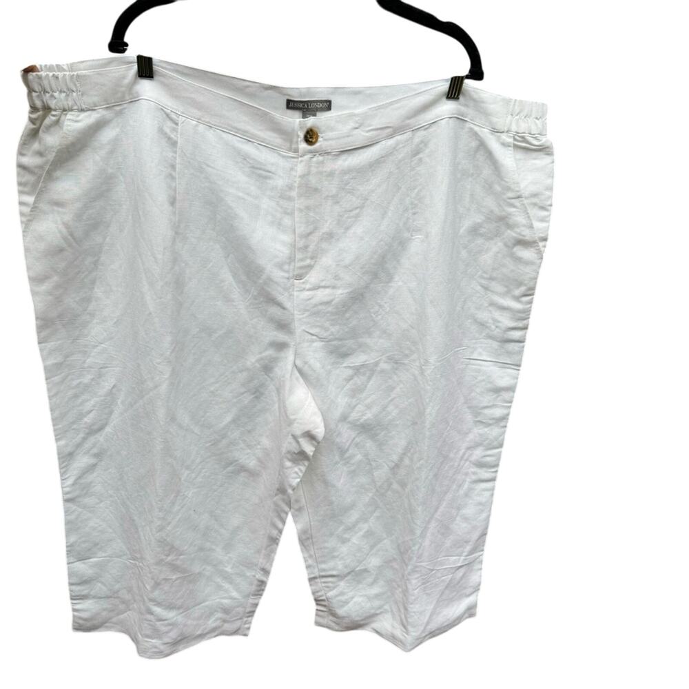 New Jessica London Womens Plus Size 28W White Linen Blend Lined Bermuda Shorts
